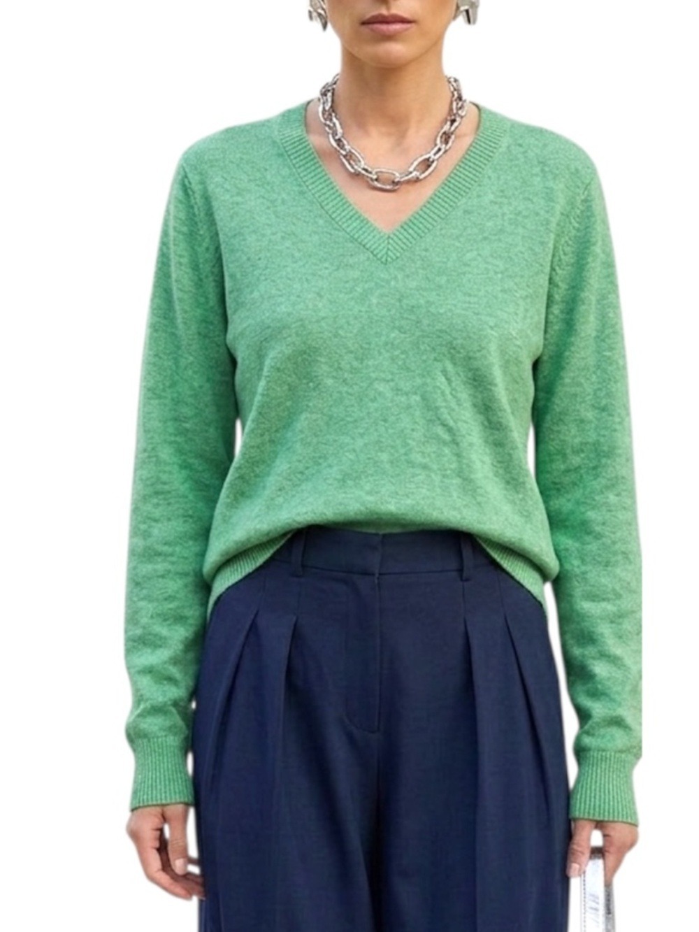Banana Republic pure cotton green v neck old money preppy fine knit sweater S